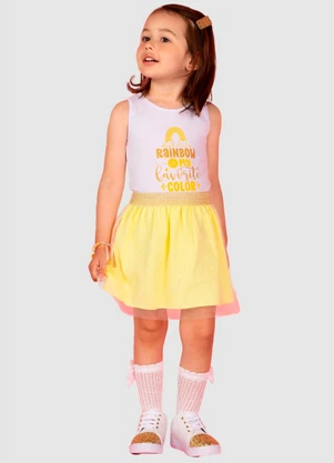 Turminha - Conjunto Infantil Cotton/Saia Tule Amarelo - TURMINHA