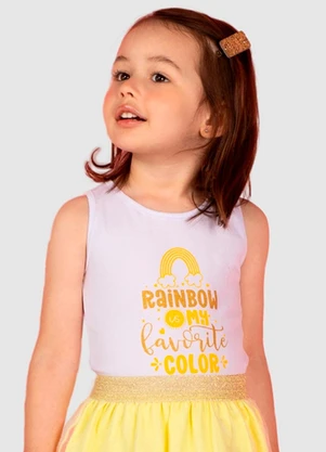 Turminha - Conjunto Infantil Cotton/Saia Tule Amarelo - TURMINHA