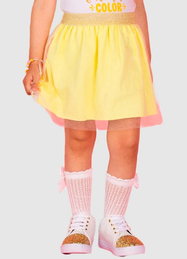 Turminha - Conjunto Infantil Cotton/Saia Tule Amarelo 3