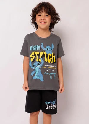 Torra - Conjunto Infantil Curto Algodão Stitch Cinza - TORRA