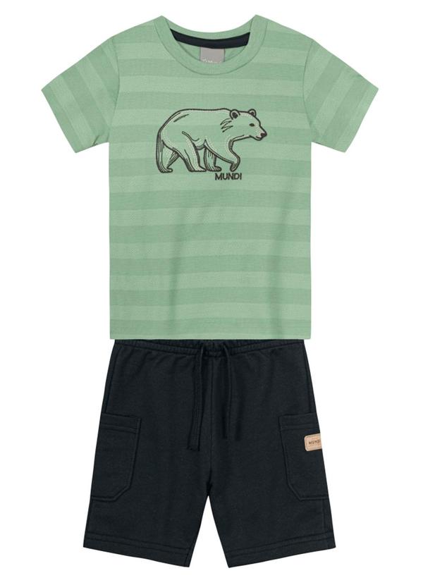 Brandili Mundi - Conjunto Infantil Listrado de Ursinho Verde