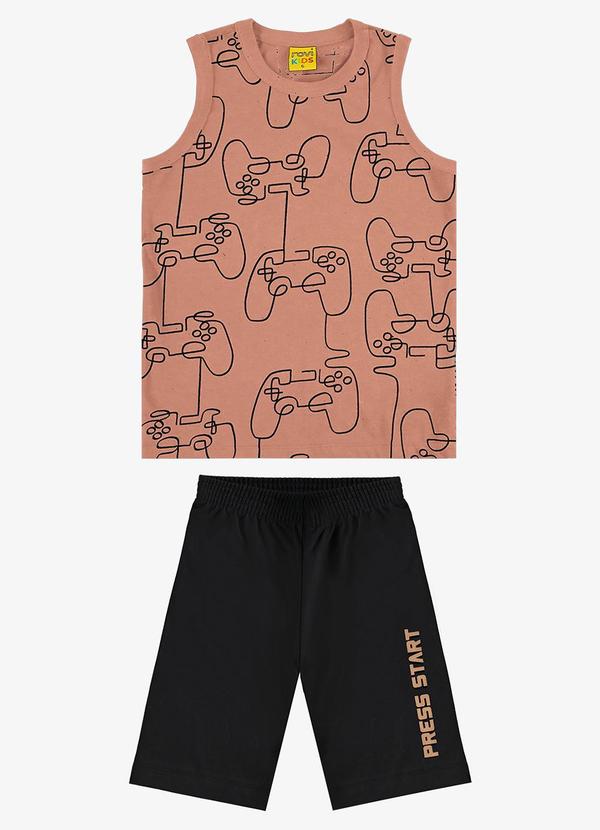 Rovi Kids - Conjunto Infantil Machão com Bermuda Marrom