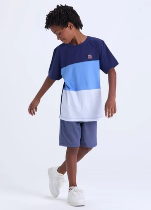 Vida Costeira - Conjunto Infantil Masculino Faixas Color Azul - VIDA COSTEIRA