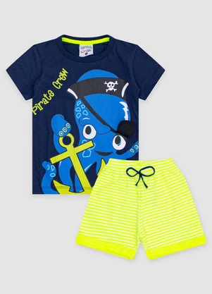 Turminha - Conjunto Infantil Meia Malha Azul - TURMINHA