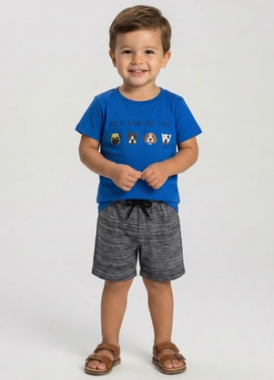 Turminha - Conjunto Infantil Meia Malha Dog Azul - TURMINHA