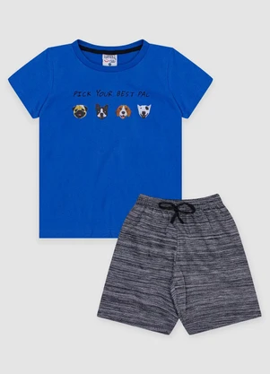 Turminha - Conjunto Infantil Meia Malha Dog Azul - TURMINHA