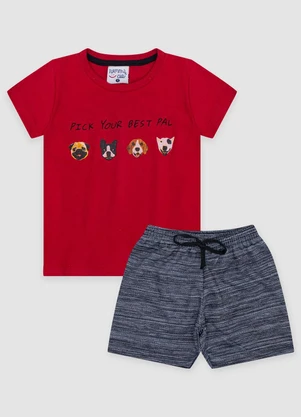 Turminha - Conjunto Infantil Meia Malha Dog Vermelho - TURMINHA