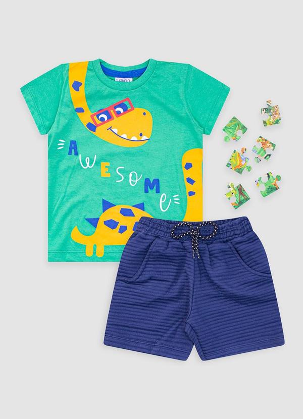 Turminha - Conjunto Infantil Meia Malha e Moletom Dino Verde