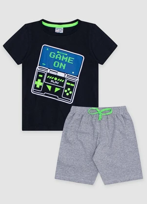 Turminha - Conjunto Infantil Meia Malha e Moletom Game Preto - TURMINHA