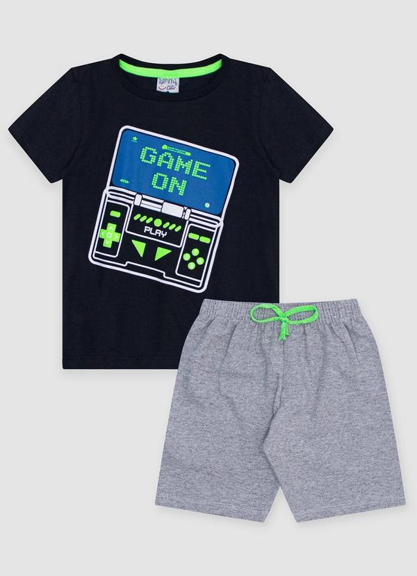 Turminha - Conjunto Infantil Meia Malha e Moletom Game Preto
