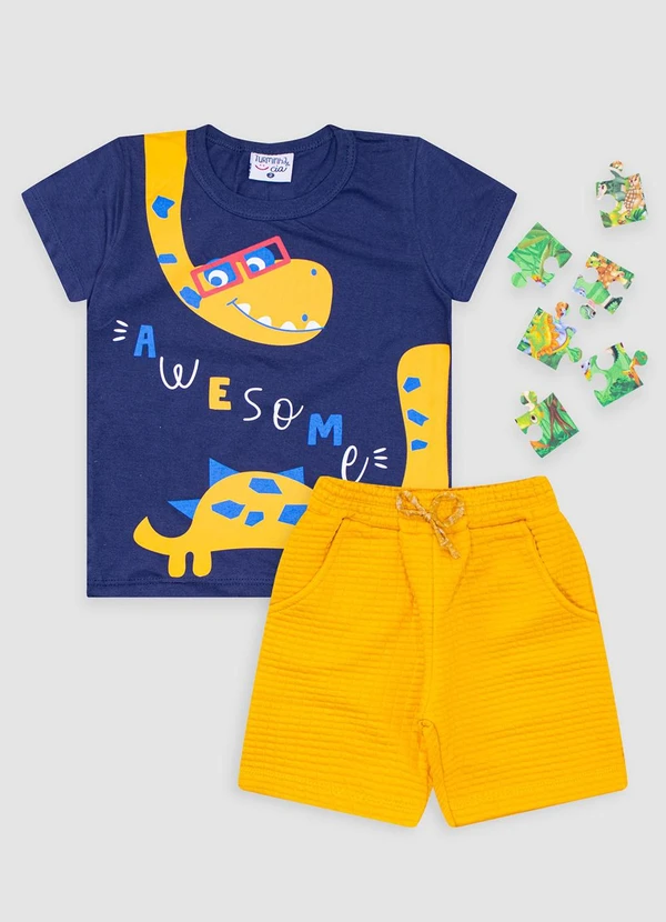 Turminha - Conjunto Infantil Meia Malha/Gorgurim Azul