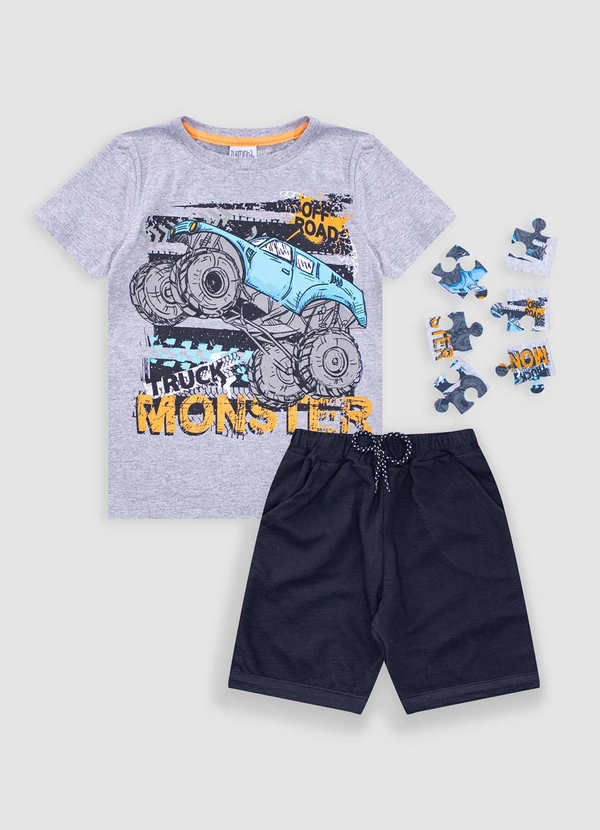 Turminha - Conjunto Infantil Meia Malha/Moletinho Cinza