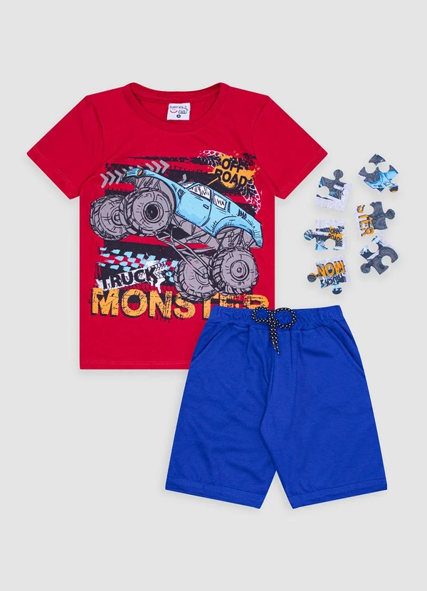 Turminha - Conjunto Infantil Meia Malha/Moletinho Verm