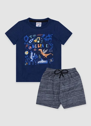 Turminha - Conjunto Infantil Meia Malha Moletom Azul - TURMINHA