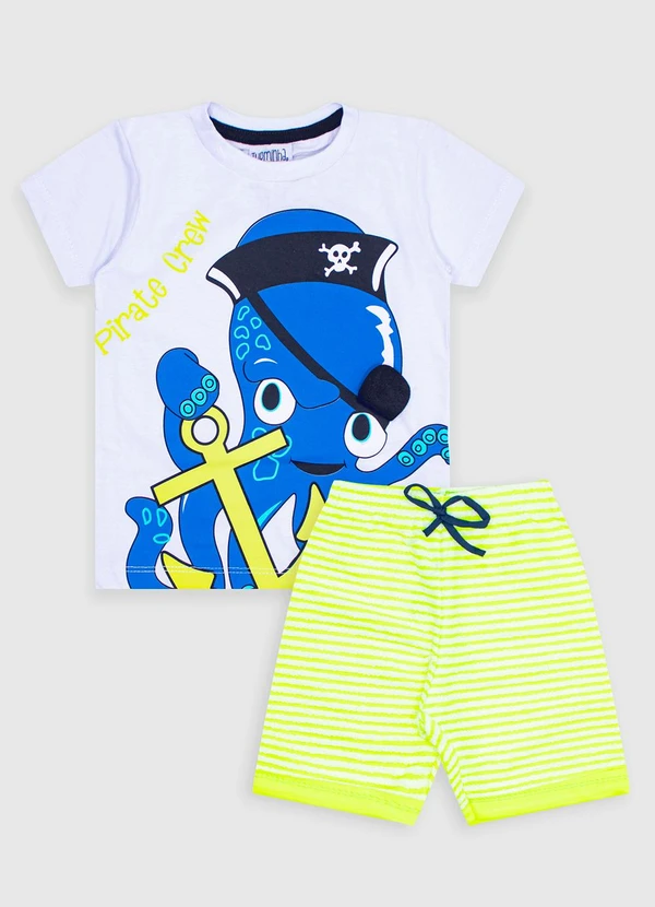 Turminha - Conjunto Infantil Meia Malha Polvo Branco