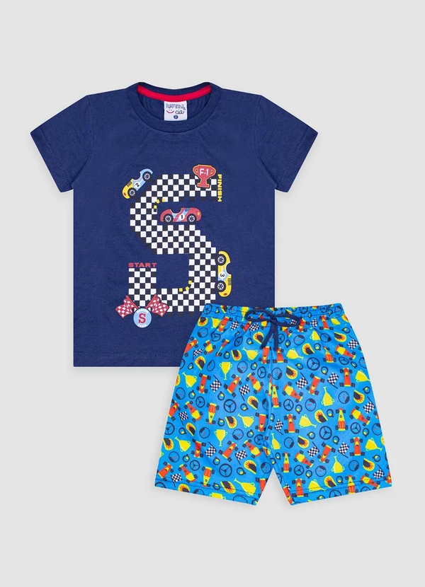 Turminha - Conjunto Infantil Meia Malha/Tactel Azul