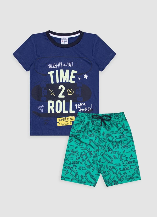 Turminha - Conjunto Infantil Meia Malha/Tactel Azul