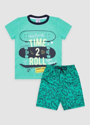 Turminha - Conjunto Infantil Meia Malha/Tactel Verde - TURMINHA