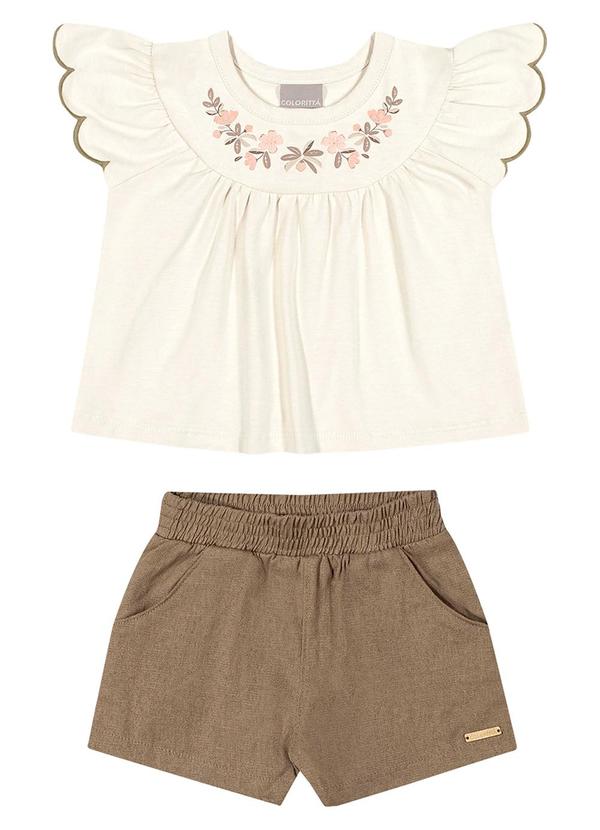 Colorittá - Conjunto Infantil Menina Bordado Flores Branco 2