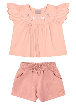 Colorittá - Conjunto Infantil Menina Bordado Flores Rosa - COLORITTÁ