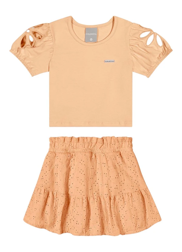 Colorittá - Conjunto Infantil Menina Bordado Vazado Laranja