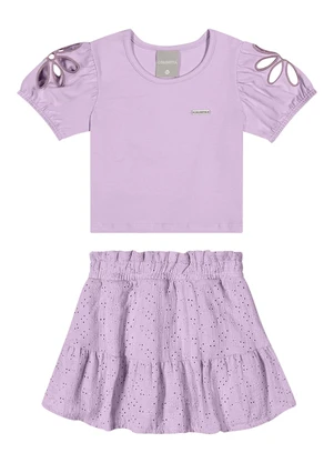 Colorittá - Conjunto Infantil Menina Bordado Vazado Lilás - COLORITTÁ