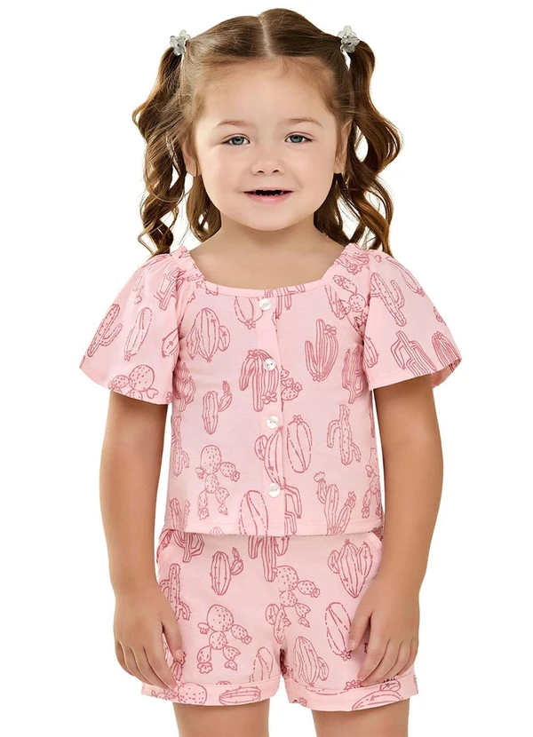 Elian - Conjunto Infantil Menina Cactos Rosa