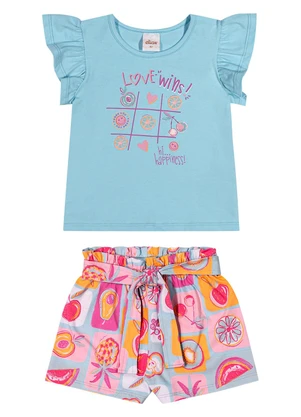 Elian - Conjunto Infantil Menina Cotton Frutinhas Azul - ELIAN