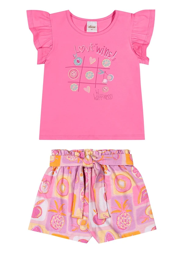 Elian - Conjunto Infantil Menina Cotton Frutinhas Rosa 2
