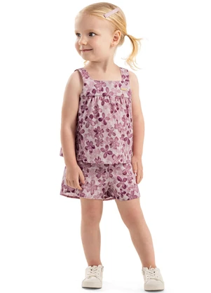 Colorittá - Conjunto Infantil Menina Floral Alças Rosa - COLORITTÁ