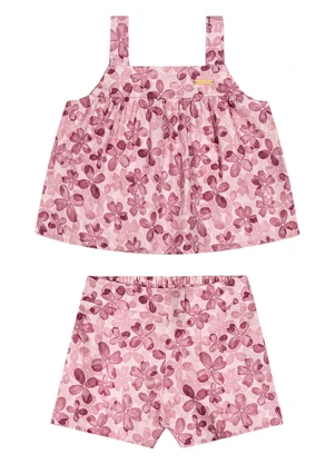 Colorittá - Conjunto Infantil Menina Floral Alças Rosa - COLORITTÁ