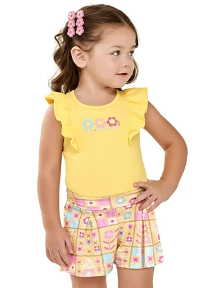 Elian - Conjunto Infantil Menina Floral Babados Amarelo - ELIAN