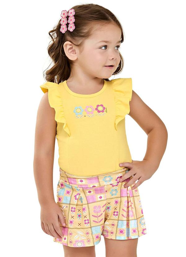 Elian - Conjunto Infantil Menina Floral Babados Amarelo
