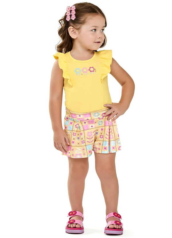 Elian - Conjunto Infantil Menina Floral Babados Amarelo 2