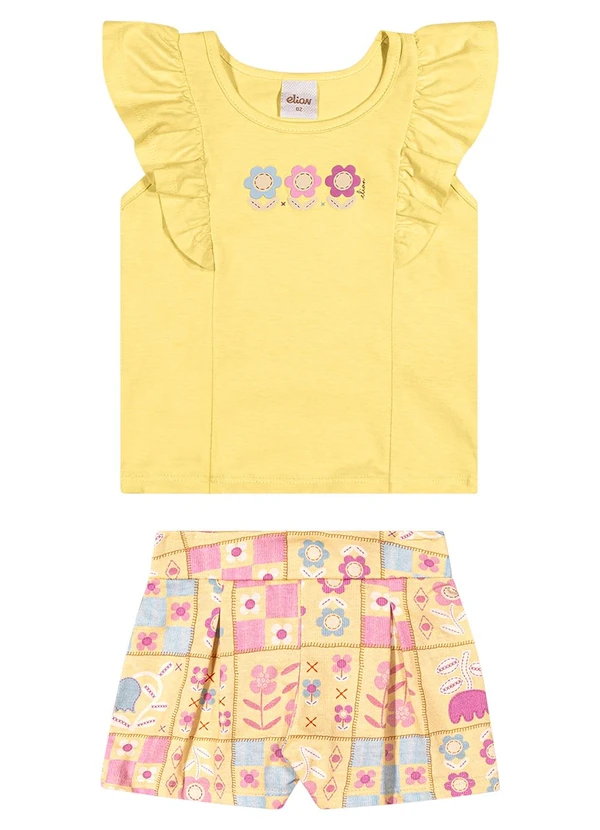 Elian - Conjunto Infantil Menina Floral Babados Amarelo 3
