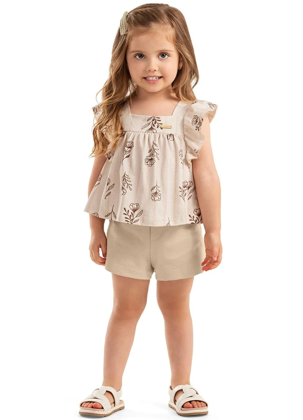 Colorittá - Conjunto Infantil Menina Floral Babados Bege