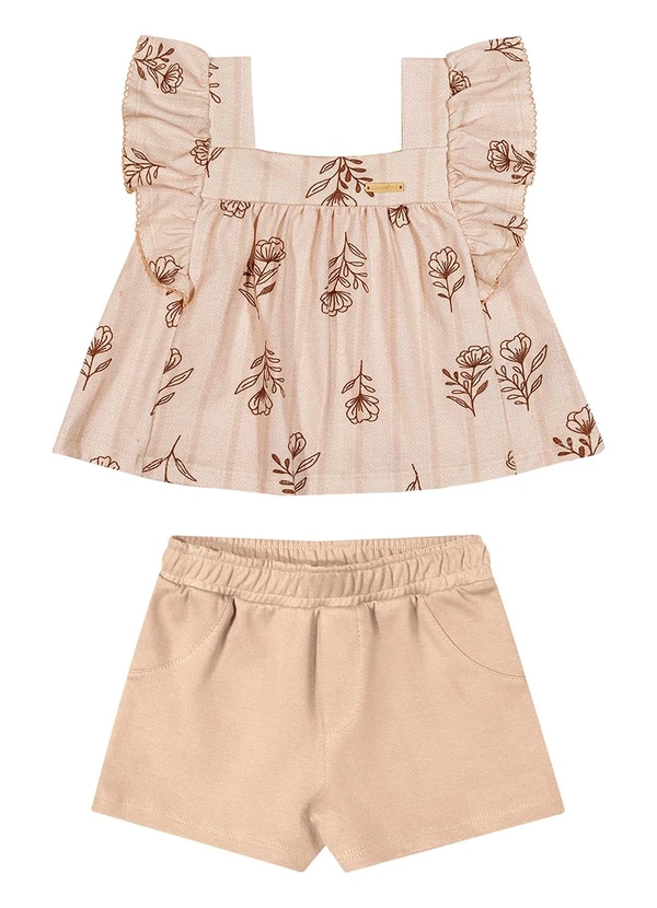Colorittá - Conjunto Infantil Menina Floral Babados Bege 2