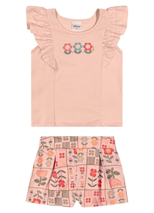 Elian - Conjunto Infantil Menina Floral Babados Rosa - ELIAN