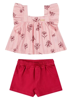 Colorittá - Conjunto Infantil Menina Floral Babados Rosa - COLORITTÁ