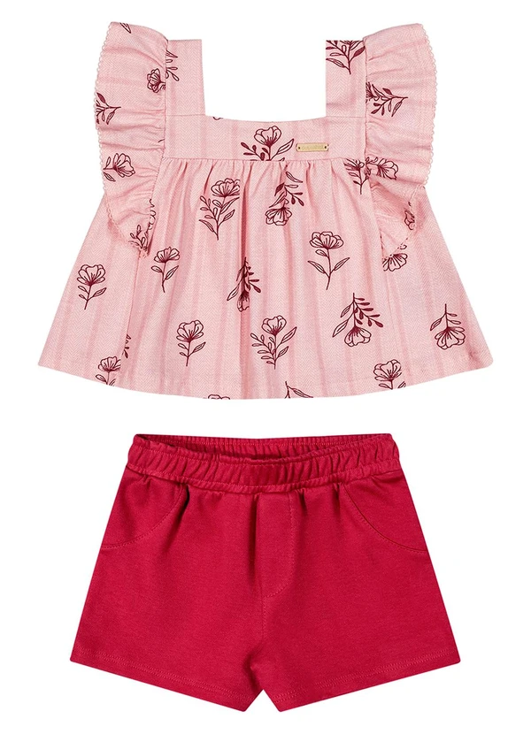Colorittá - Conjunto Infantil Menina Floral Babados Rosa
