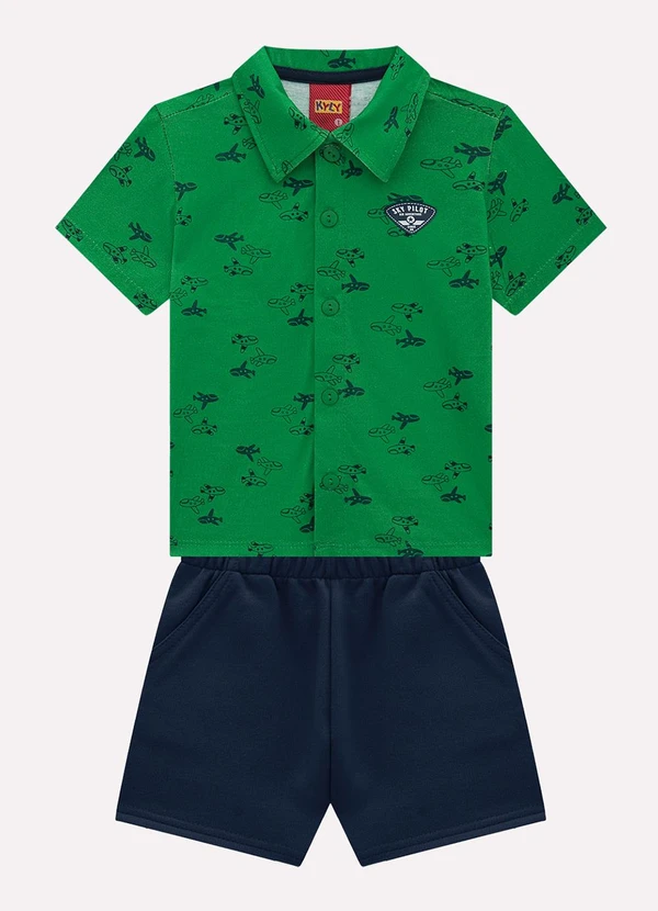 Kyly - Conjunto Infantil Menino Aviões Verde