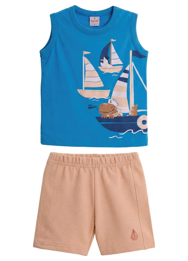 Brandili - Conjunto Infantil Menino Barco Puff Azul