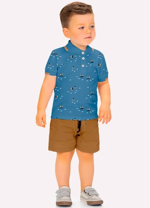 Milon - Conjunto Infantil Menino Barquinhos  Azul - MILON