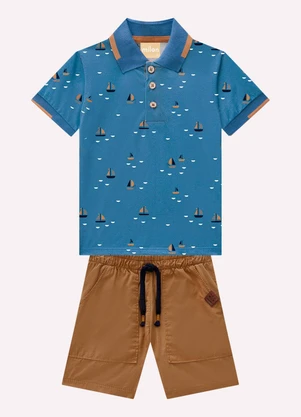 Milon - Conjunto Infantil Menino Barquinhos  Azul - MILON