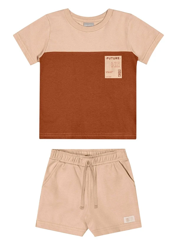 Colorittá - Conjunto Infantil Menino Bicolor Moletom Marrom