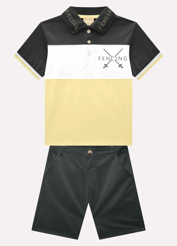 Milon - Conjunto Infantil Menino Bordado Amarelo