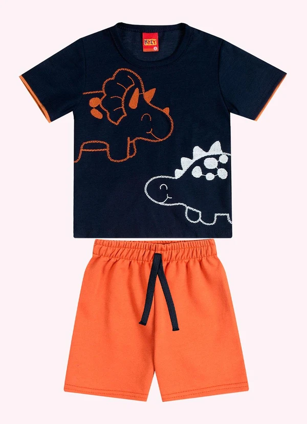 Kyly - Conjunto Infantil Menino Bordado Azul Marinho