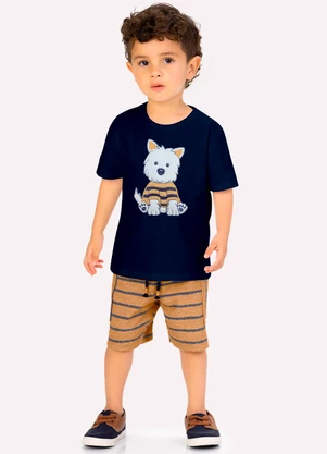 Milon - Conjunto Infantil Menino Bordado Azul Marinho - MILON