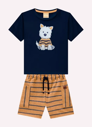Milon - Conjunto Infantil Menino Bordado Azul Marinho - MILON