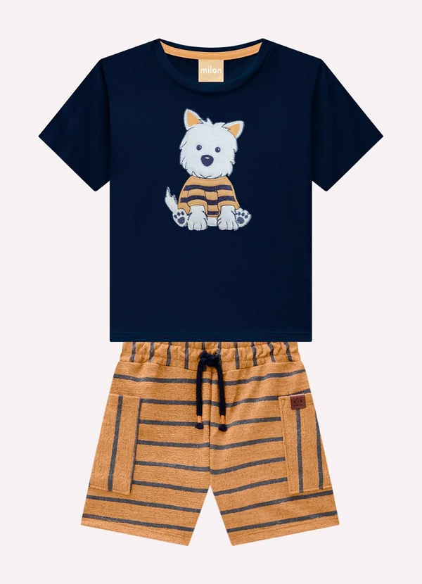 Milon - Conjunto Infantil Menino Bordado Azul Marinho 2